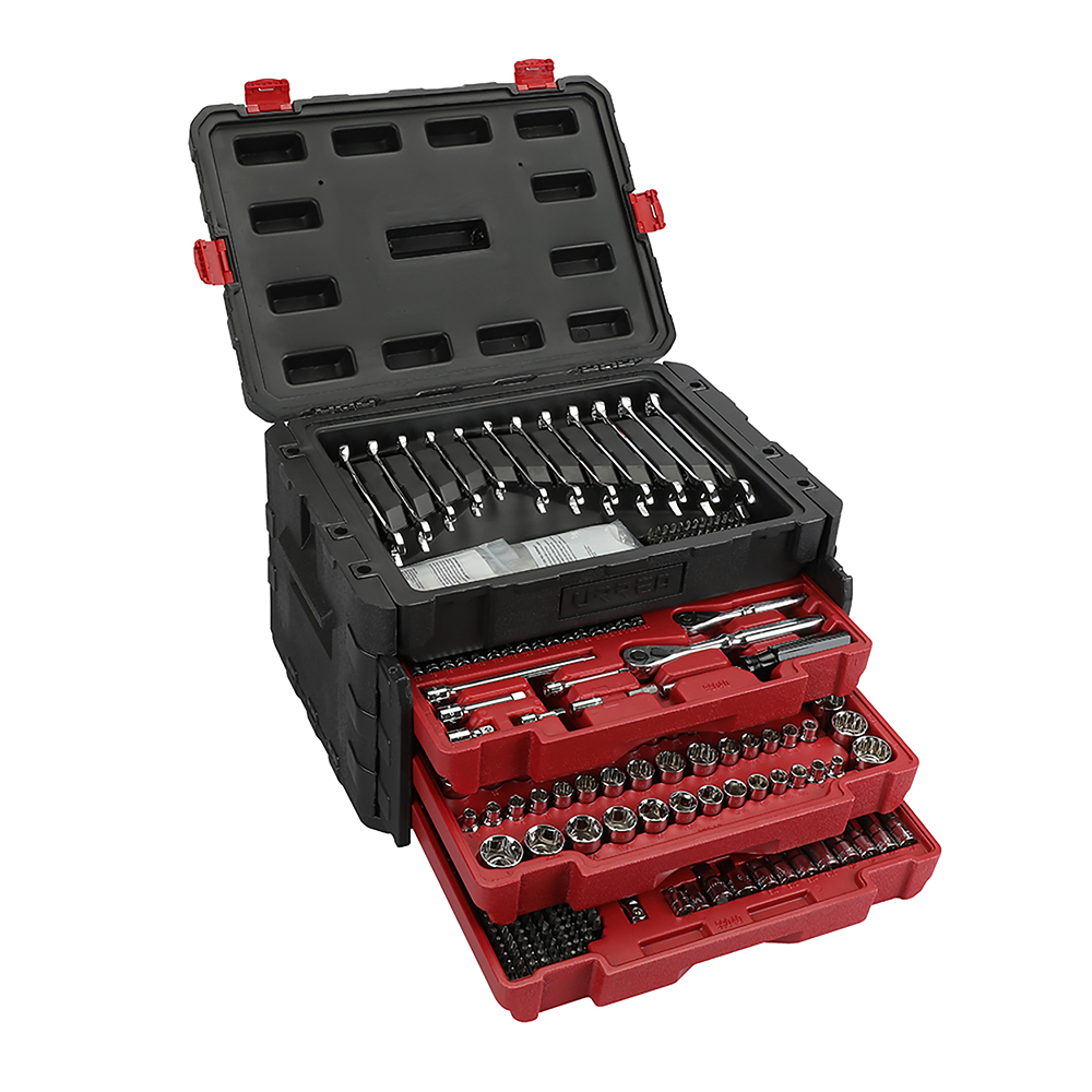 Juego combinado de herramienta para mecánico 450 piezas, con caja plástica de 3 gavetas Urrea
