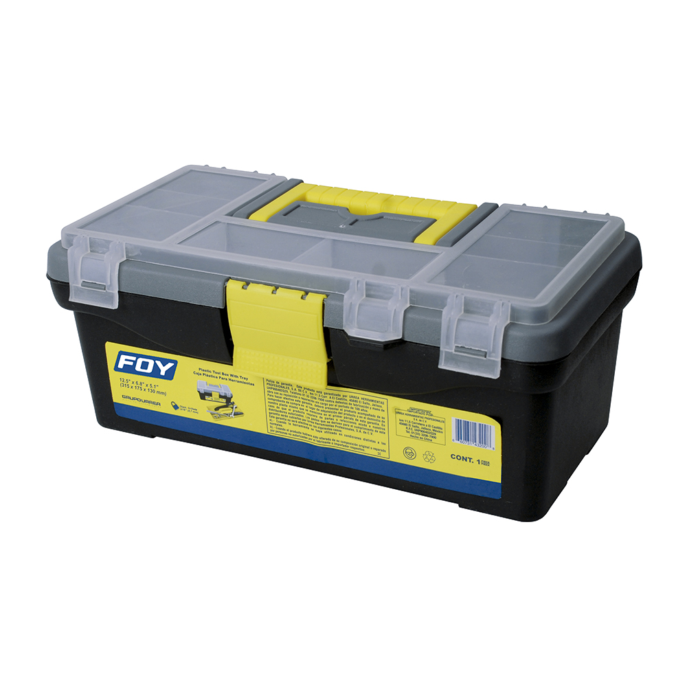 Caja portaherramientas plástica con broches plásticos y organizador color negro 12" x 6" x Foy