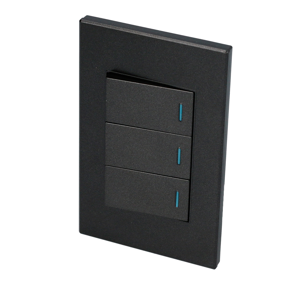 Placa 3 Interruptor 1/3, línea Premium, color negro Surtek