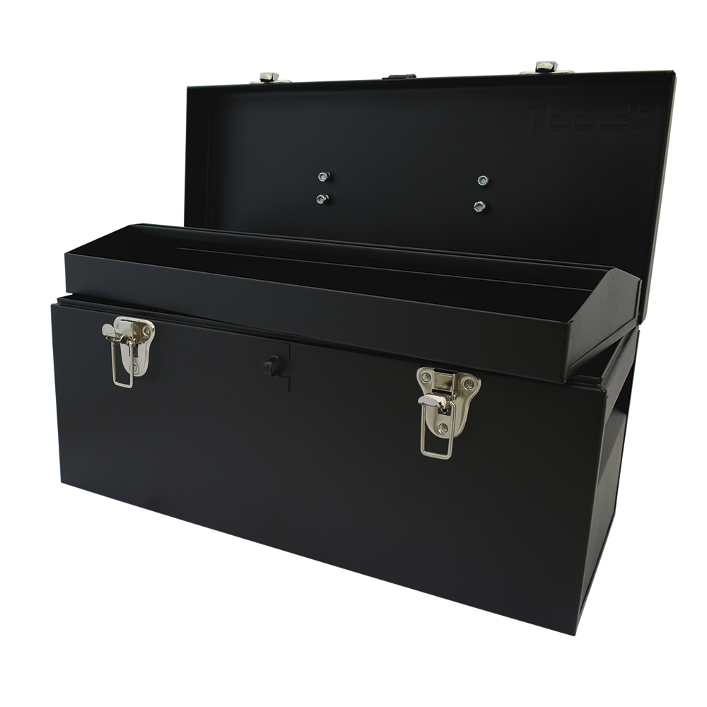 Caja portaherramientas metálica con asa metálica color negro 20" x 8" x 9" Urrea