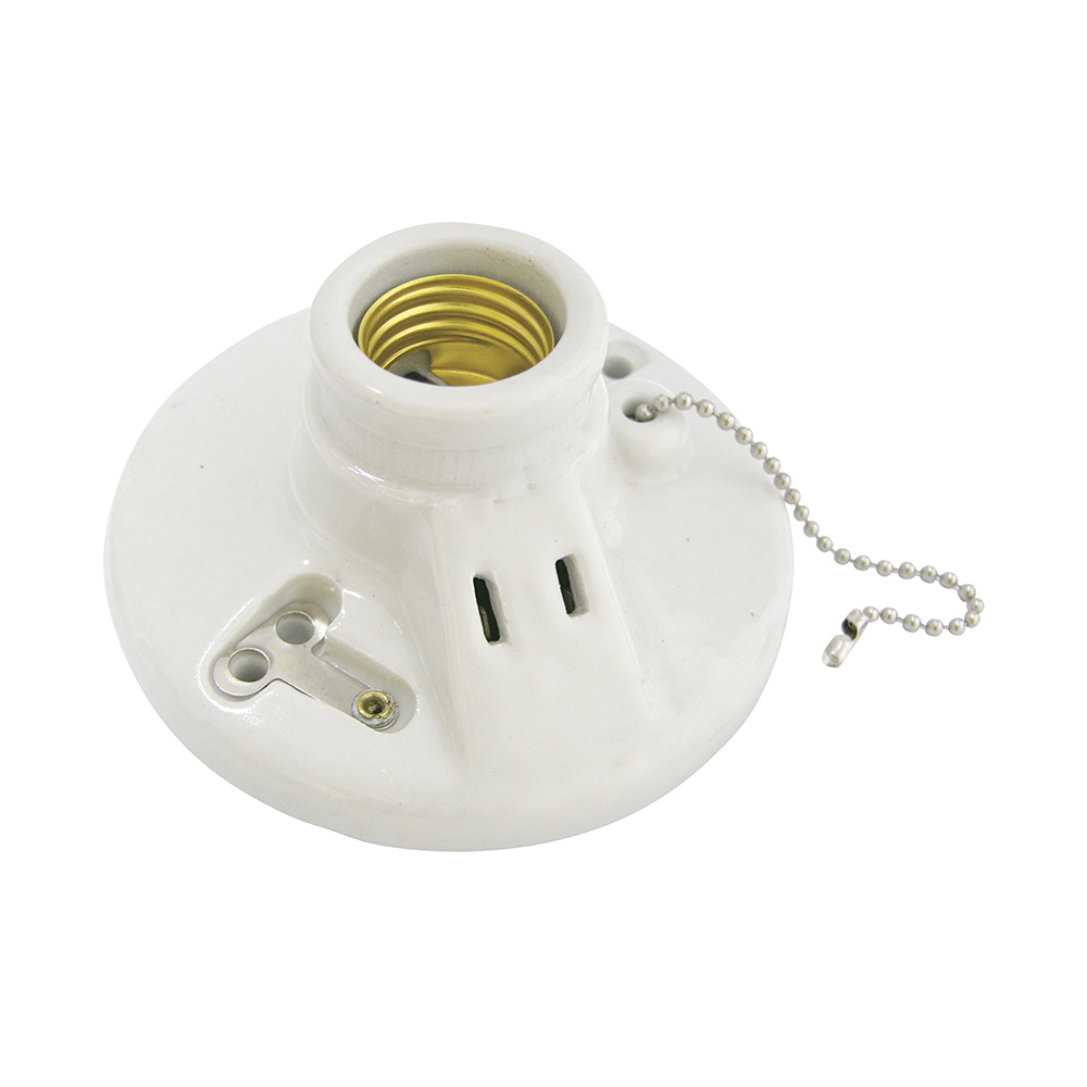 Portalámpara doble redonda de porcelana con cadena para techo 4.5", color blanco Surtek