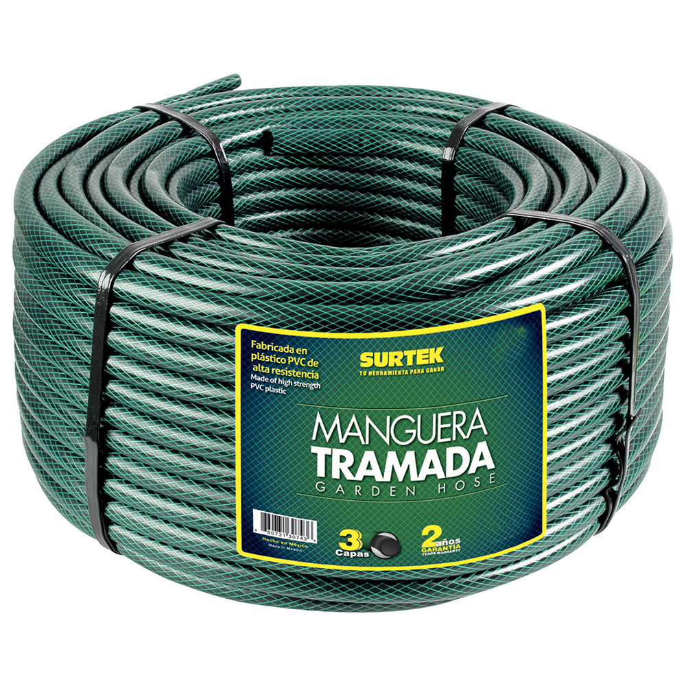 Manguera para jardín tramada verde en rollo 3/4", 100 m Surtek