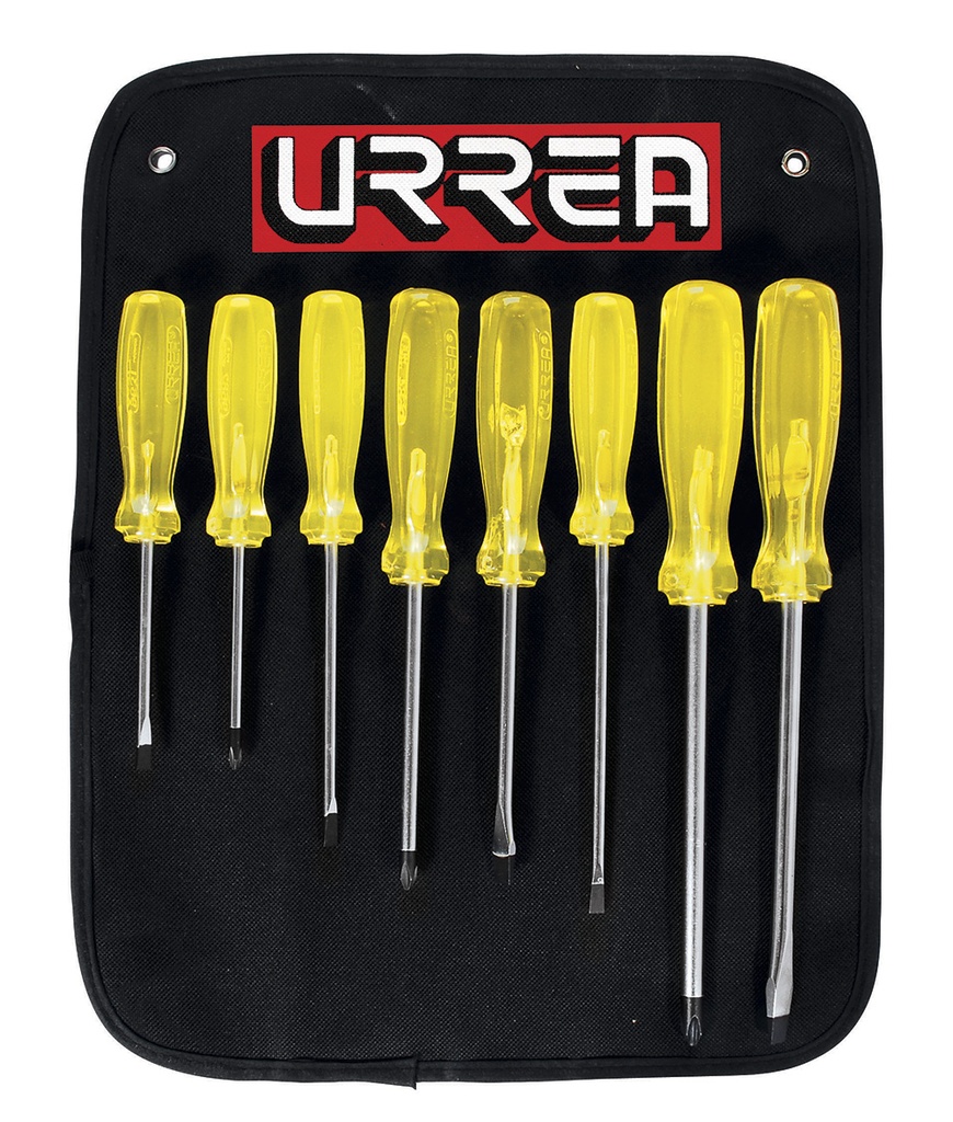 Juego de destornilladores con mango ámbar combinados, 6 piezas en estuche Urrea