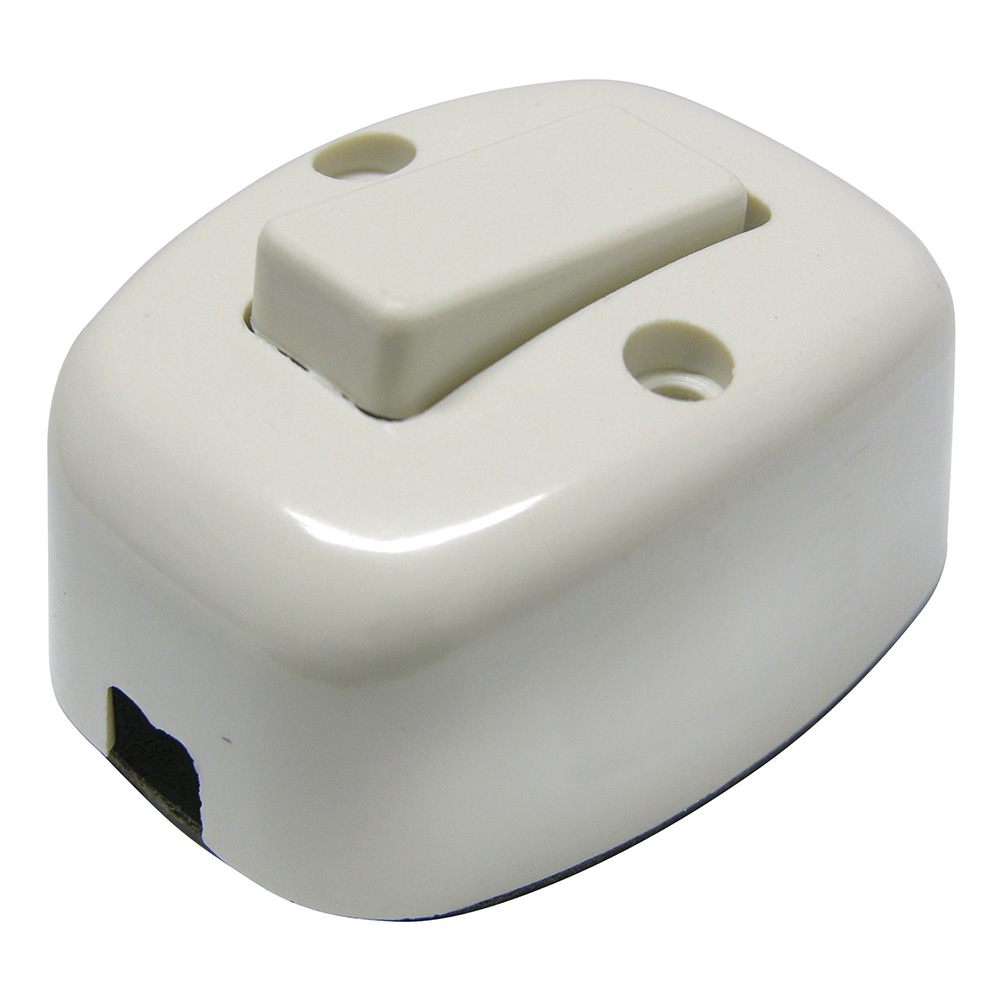 Apagador sencillo visible ovalado, línea de sobreponer, color marfil Surtek