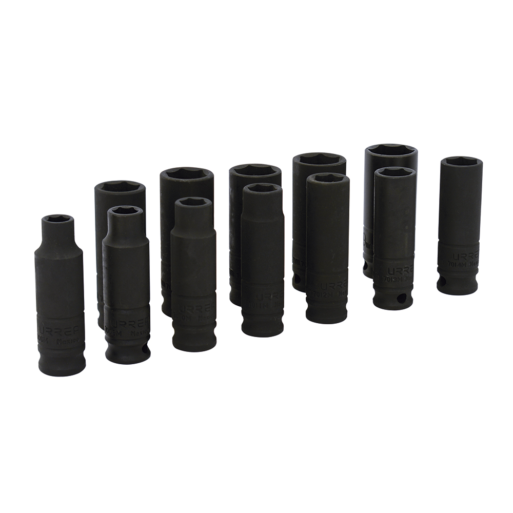 Juego de dados de impacto largos cuadro de 3/8", 6 puntas, métricos, 11 piezas Urrea