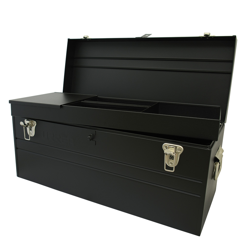 Caja portaherramientas metálica con asa metálica color negro 23" x 10" x 11" Urrea