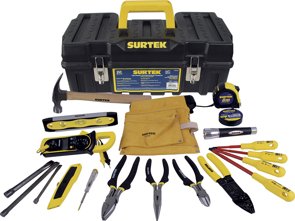 Juego combinado de herramientas para electricista 21 piezas, con caja plástica Surtek