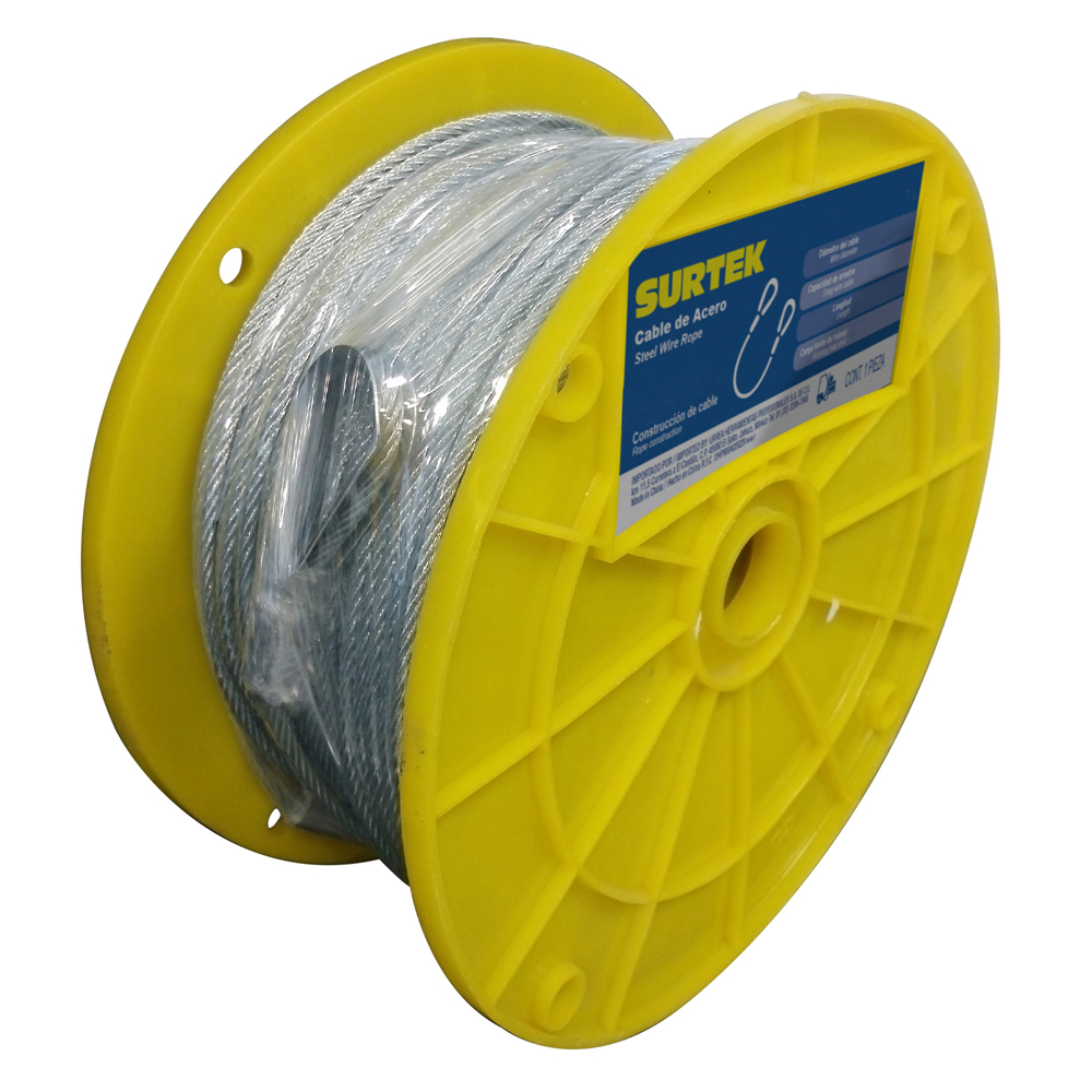 Cable de acero con guardacabo recubrimiento PVC negro 3/16" x 76 m construcción de 7 x 19 Surtek
