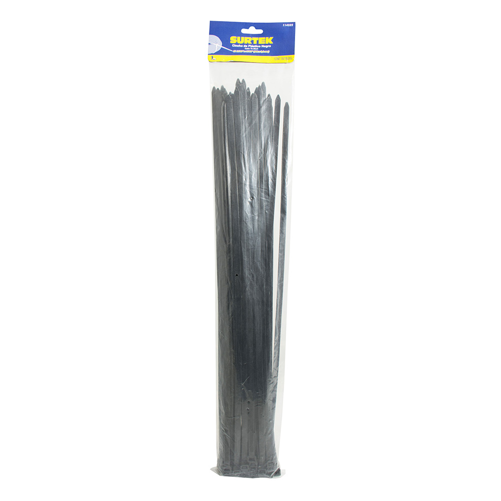 Cinchos plásticos 203 x 4.6 mm, tensión 22 kg de 50 piezas, color negro Surtek