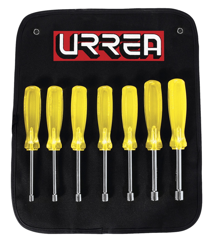 Juego de destornilladores con mango ámbar, de caja métricos, 7 piezas en estuche Urrea