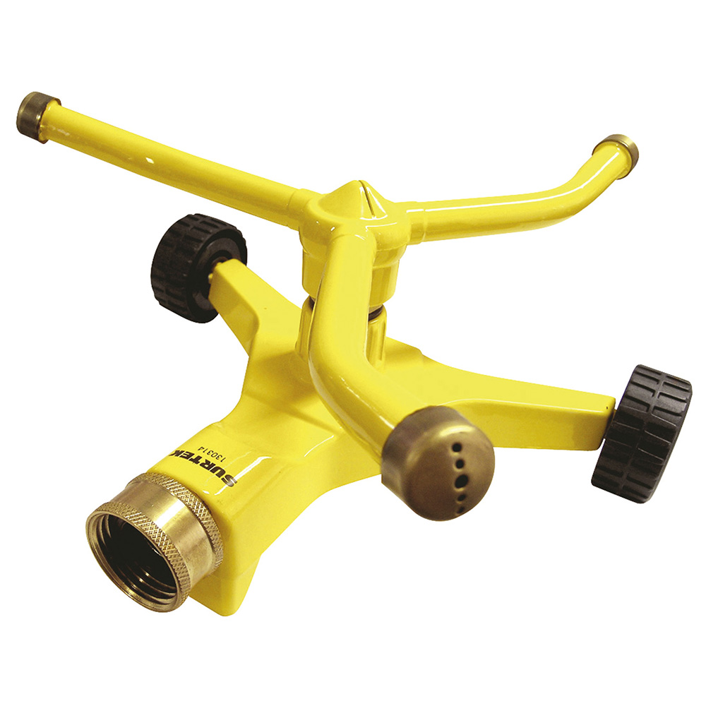 Aspersor estacionario con base metálica de 3 brazos con ruedas, 3/4" GHT Surtek