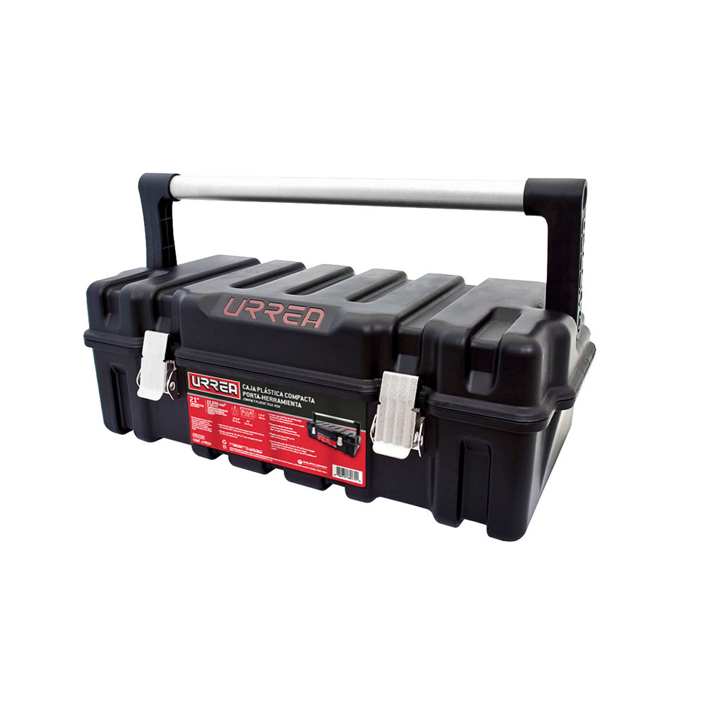Caja portaherramientas plástica con broches metálicos color negro 21" x 11" x 7" Urrea