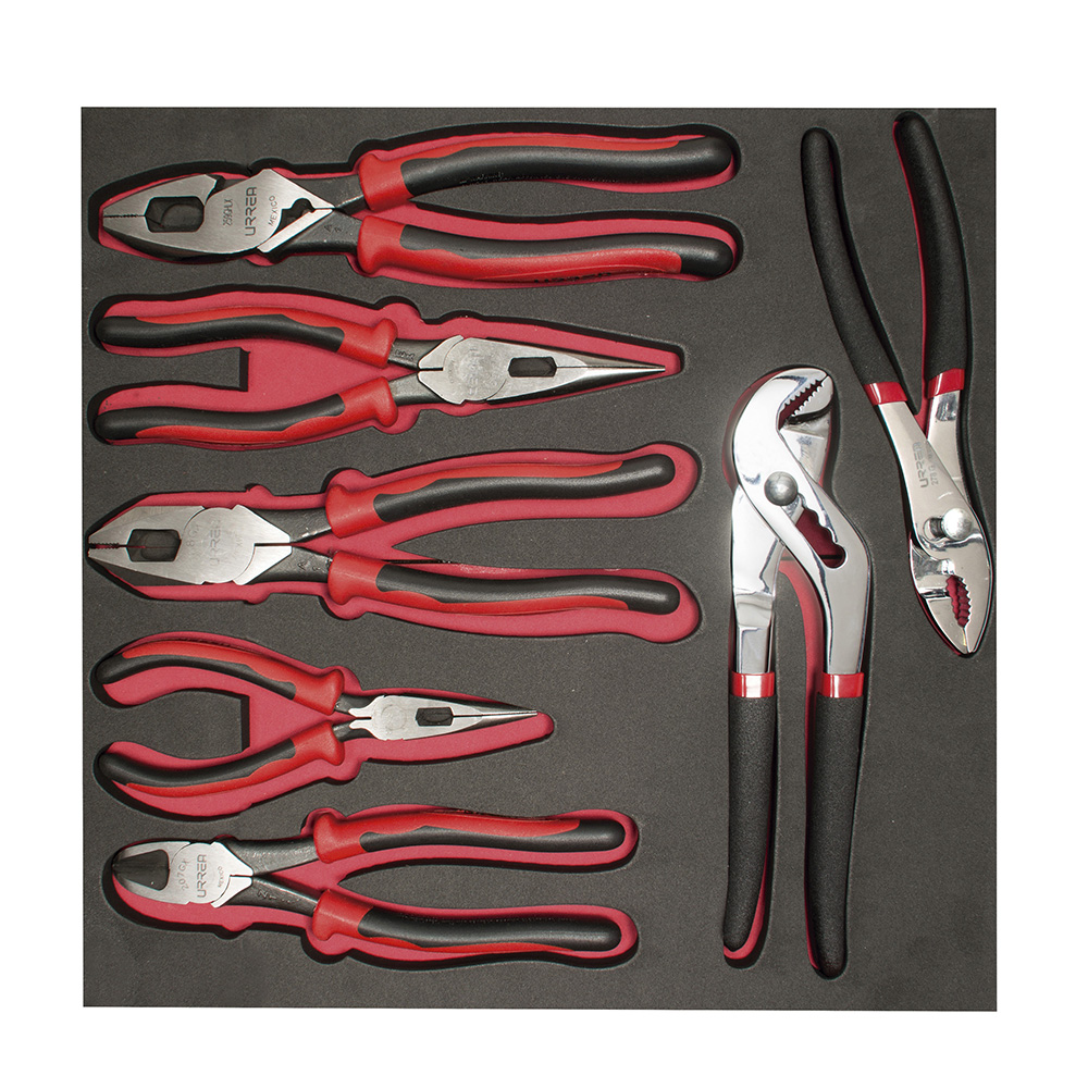 Juego de pinzas bimaterial 7 piezas, charola CH212-C Urrea