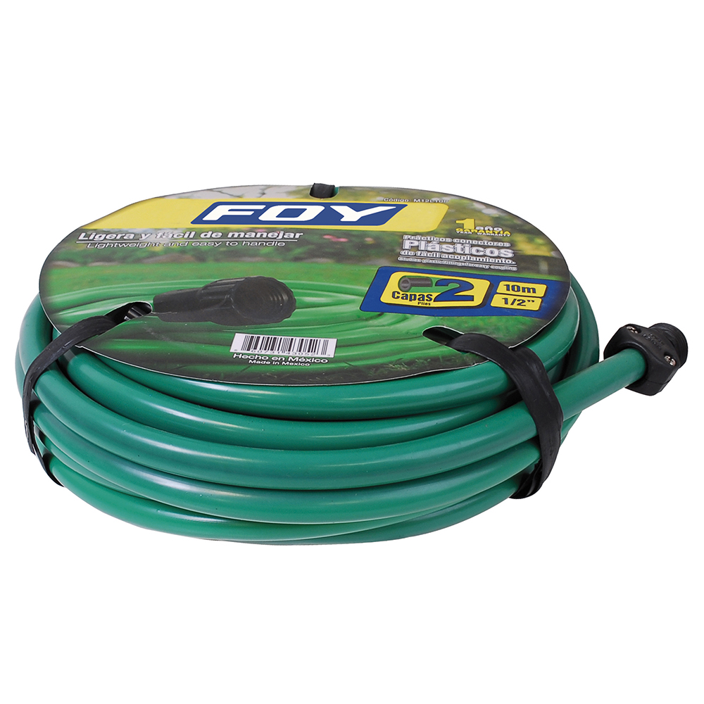 Manguera para jardín lisa con conector plástico 2 capas 1/2", 10 m Foy