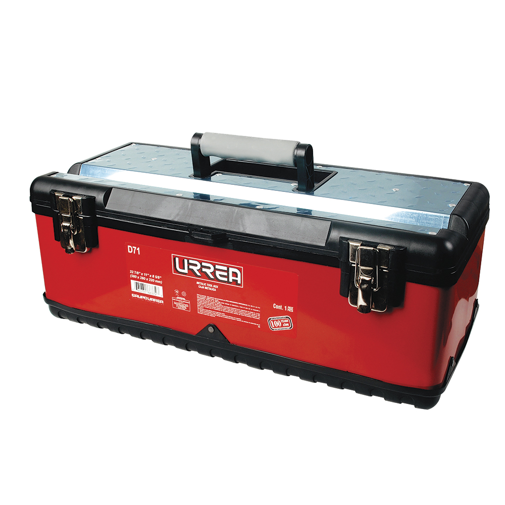 Caja portaherramientas metálica-plástica color rojo/negro 23" x 11" x 8" Urrea