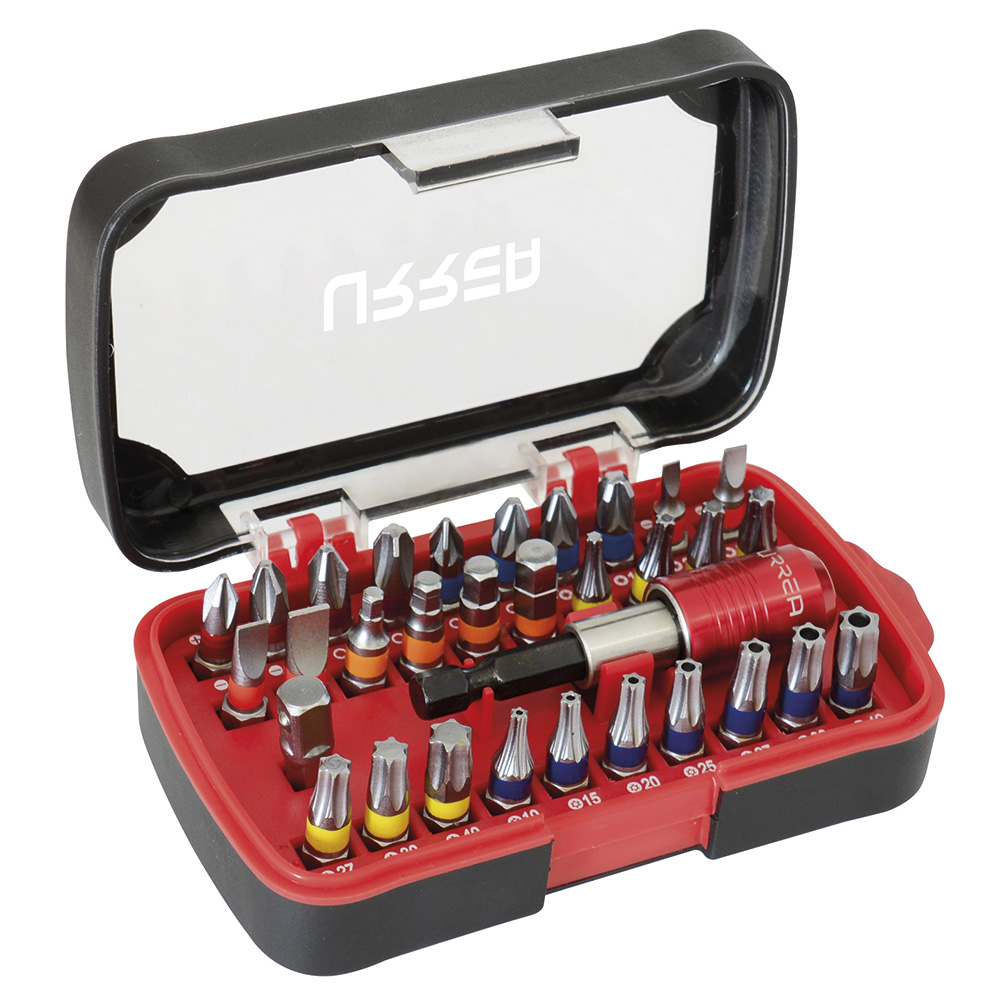 Juego combinado de puntas hexágono de 1/4" con accesorios de poder, 32 pz en caja plástica Urrea