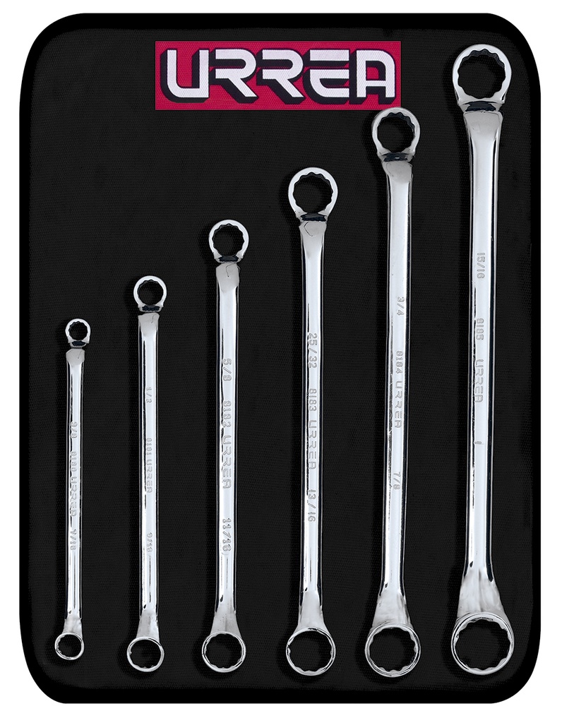 Juego de llaves de estrías pulido espejo de 45° en pulgadas, 12 puntas, 6 pz en estuche Urrea