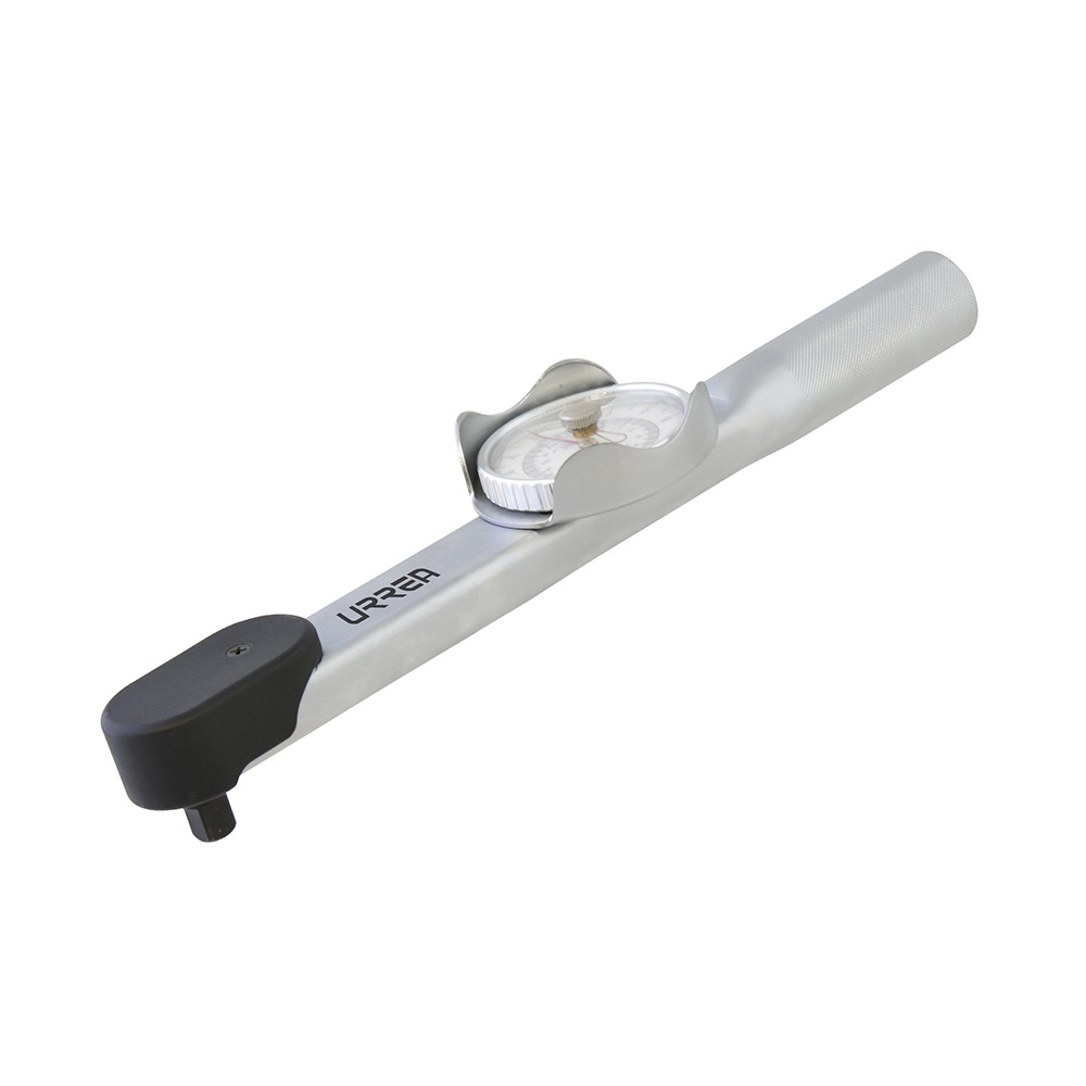 Torquímetro de carátula con cuerpo de aluminio cuadro de 3/8", 30-150 in-lb Urrea
