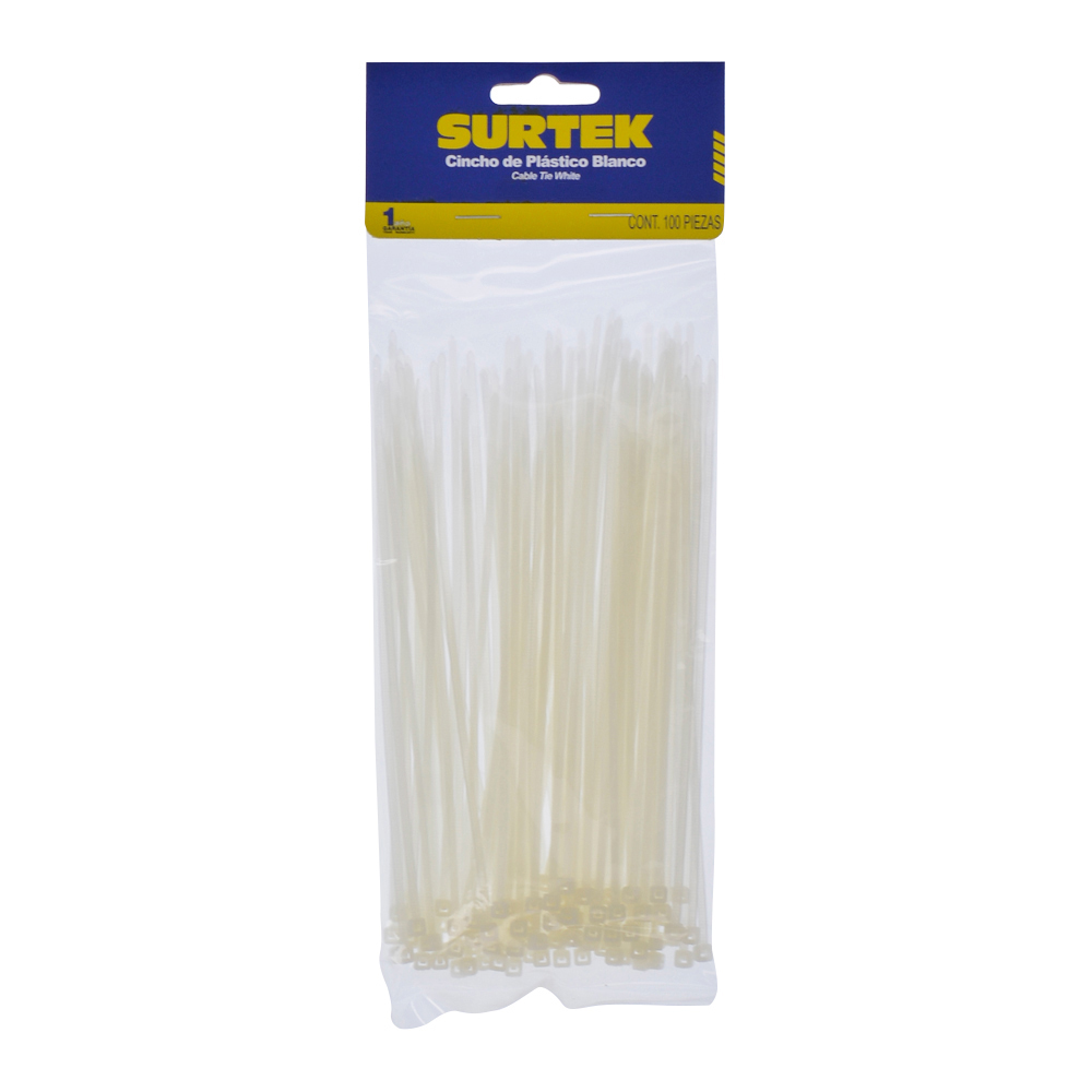 Cinchos plásticos 165 x 2.5 mm, tensión 8 kg de 100 piezas, color natural Surtek