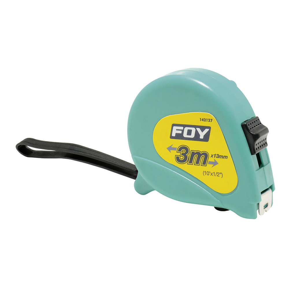 Flexómetro con carcasa de plástico turquesa 3 m x 1/2" Foy