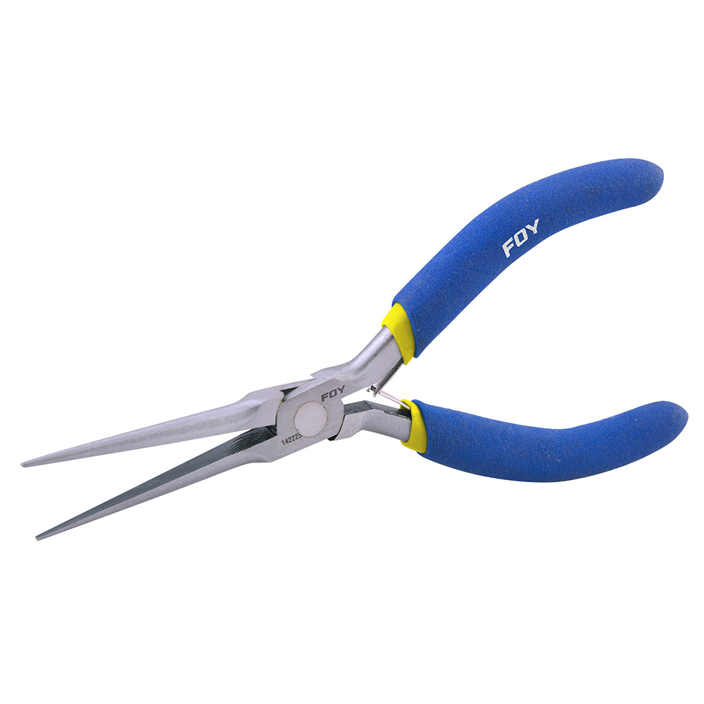 Mini pinza para electrónica con mango de vinil de 5-3/4", punta aguja Foy