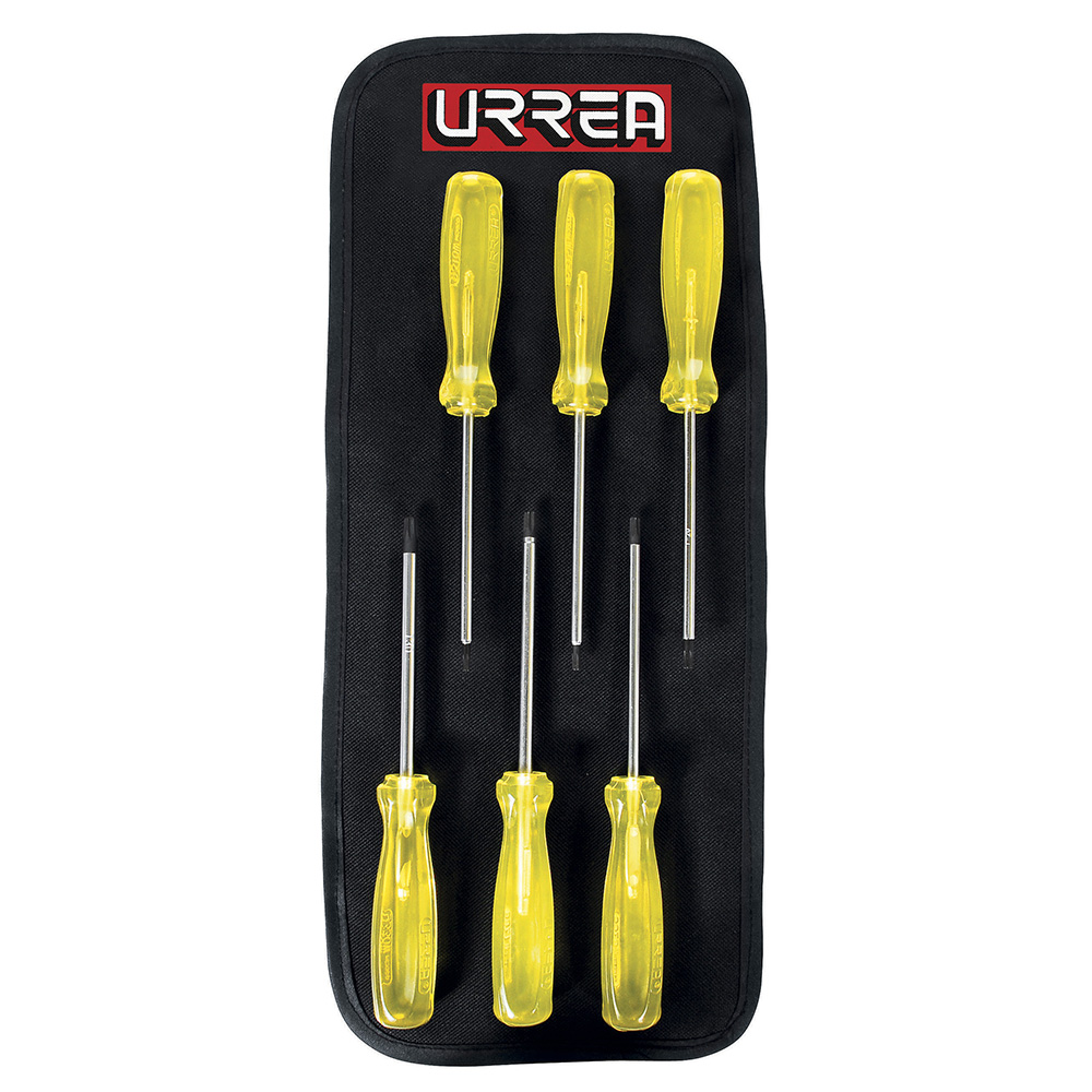Juego de destornilladores con mango ámbar punta torx, 6 piezas en estuche Urrea