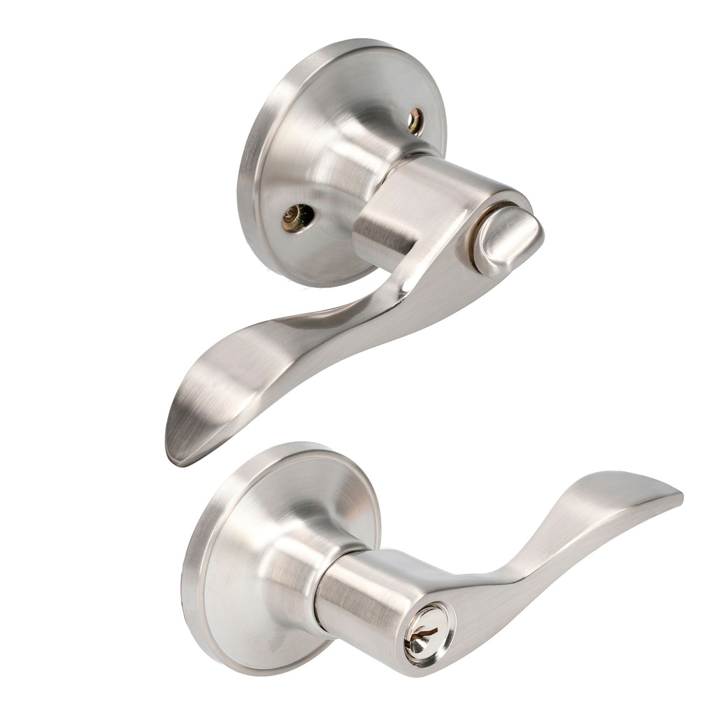 Manija tubular curva función entrada y recámara, níquel satinado, llave estándar, blíster Lock