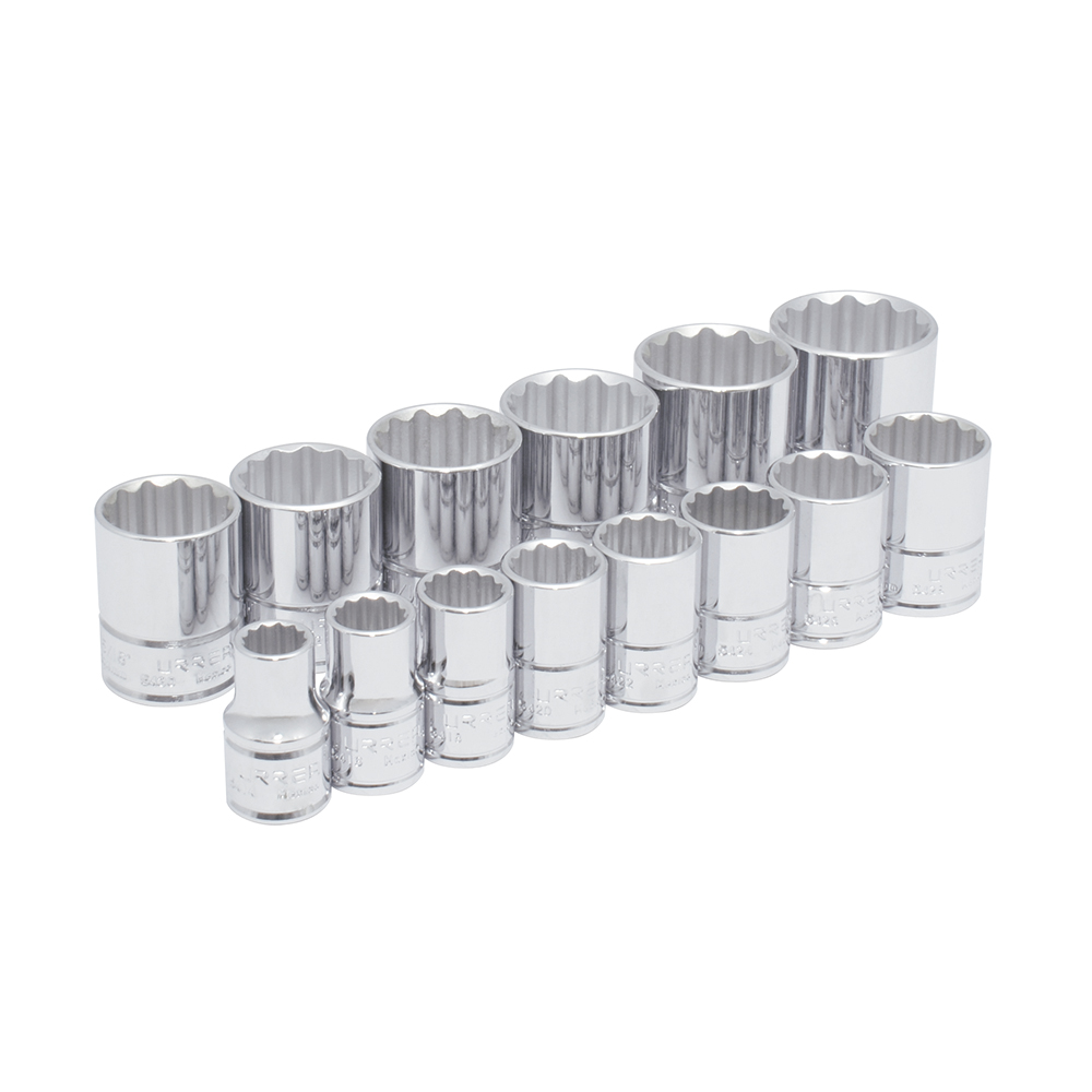 Juego de dados cuadro de 1/2", 12 puntas, en pulgadas, 14 piezas Urrea