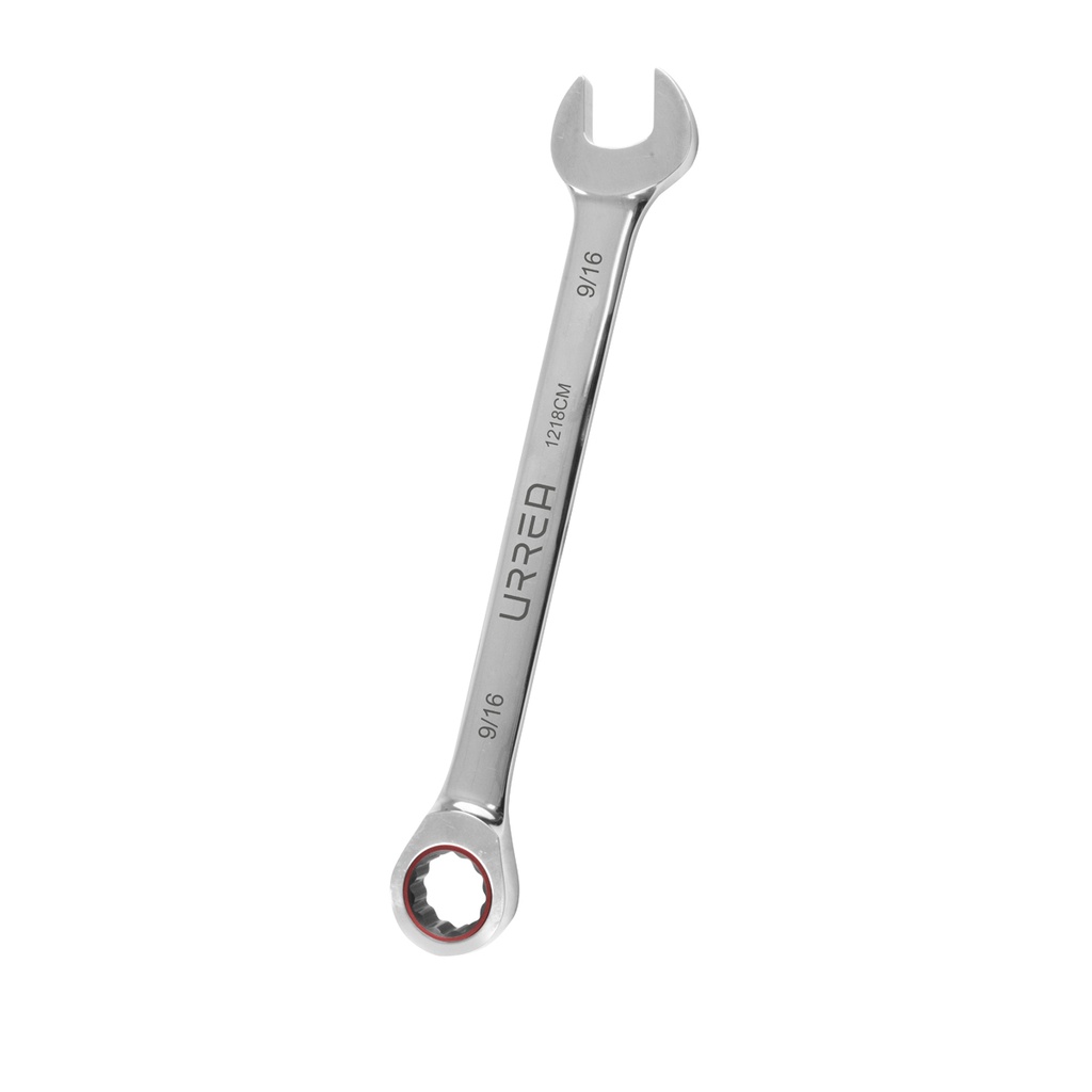 Llave combinada pulido espejo de matraca en pulgadas, 12 puntas, 9/16" Urrea