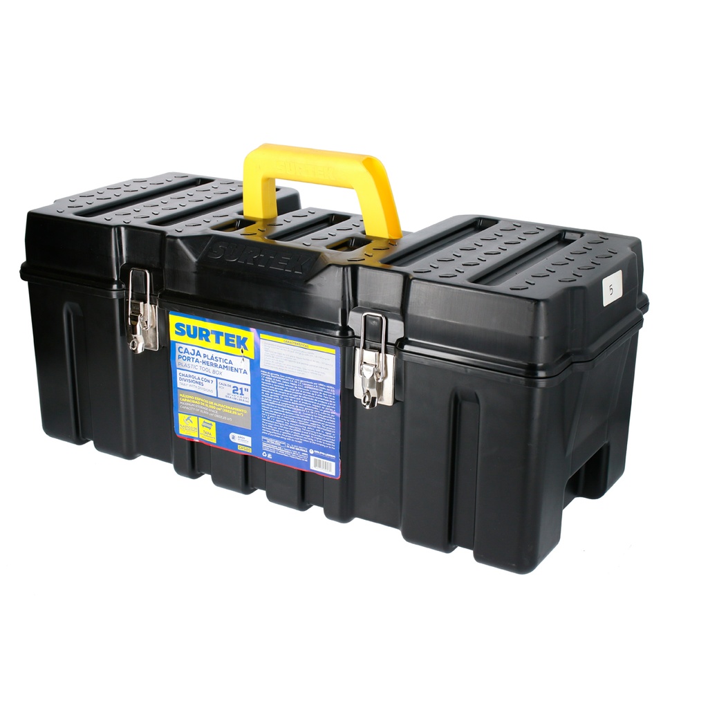 Caja portaherramientas plástica con broches metálicos color negro 26" x 10" x 10" Surtek