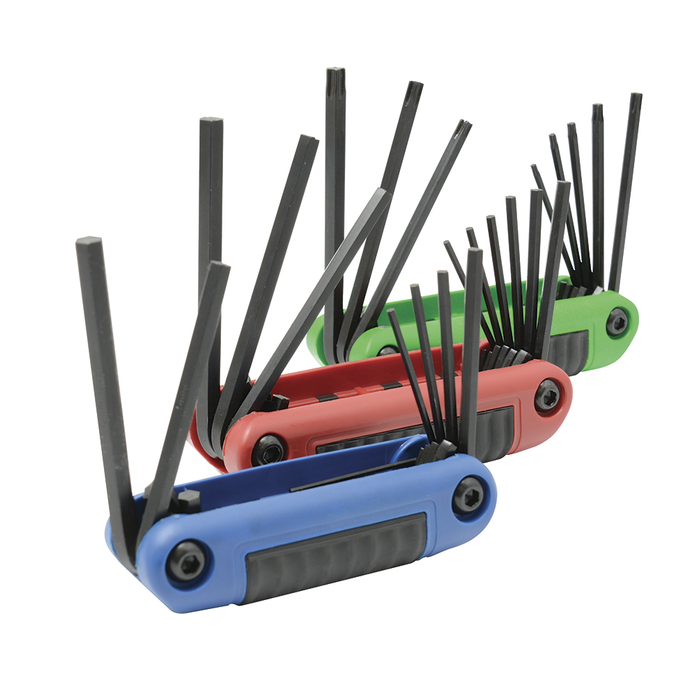 Juego de llaves hexagonales tipo navaja en pulgadas, métricas y torx estuche bimat, 24 pz Urrea