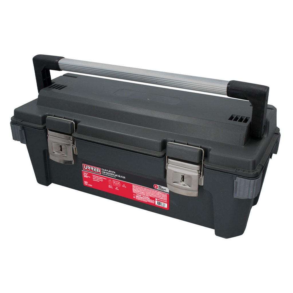 Caja portaherramientas plástica con broches metálicos color negro 25" x 11" x 10" Urrea