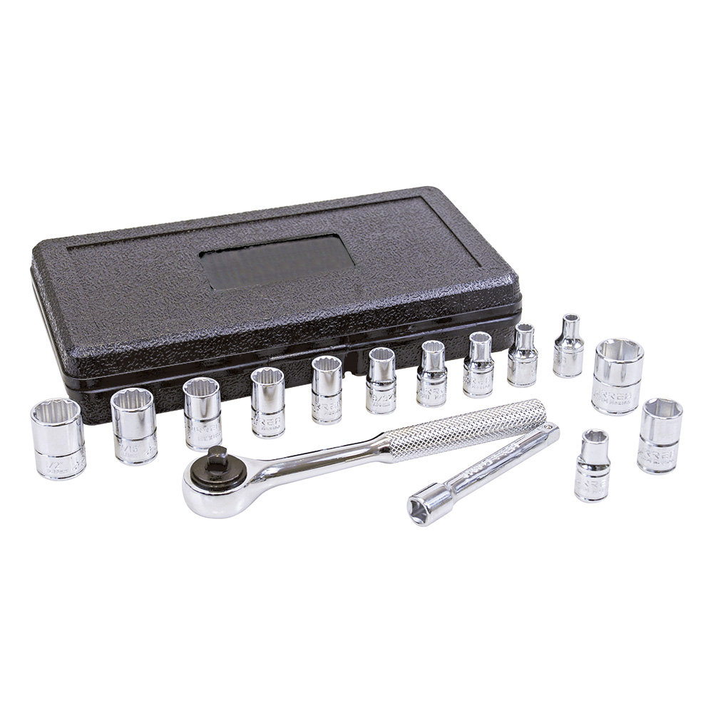 Juego de dados y accesorios cuadro de 1/4" combinado, 15 piezas Urrea