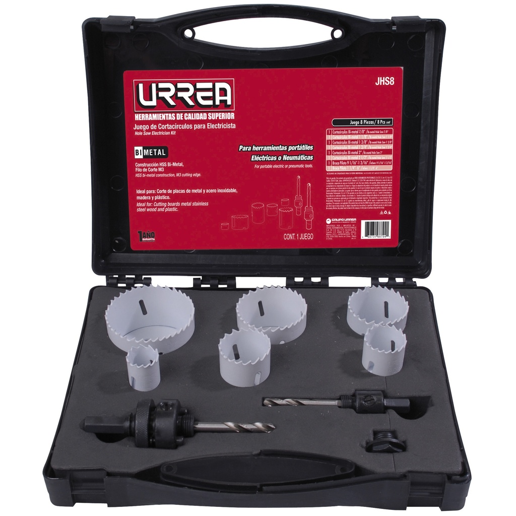 Juego de cortacírculos bimetálicos, 8 piezas Urrea
