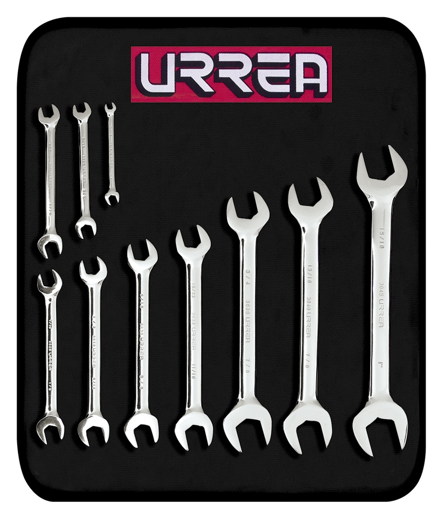 Juego de llaves españolas pulido espejo en pulgadas, 10 piezas en estuche Urrea