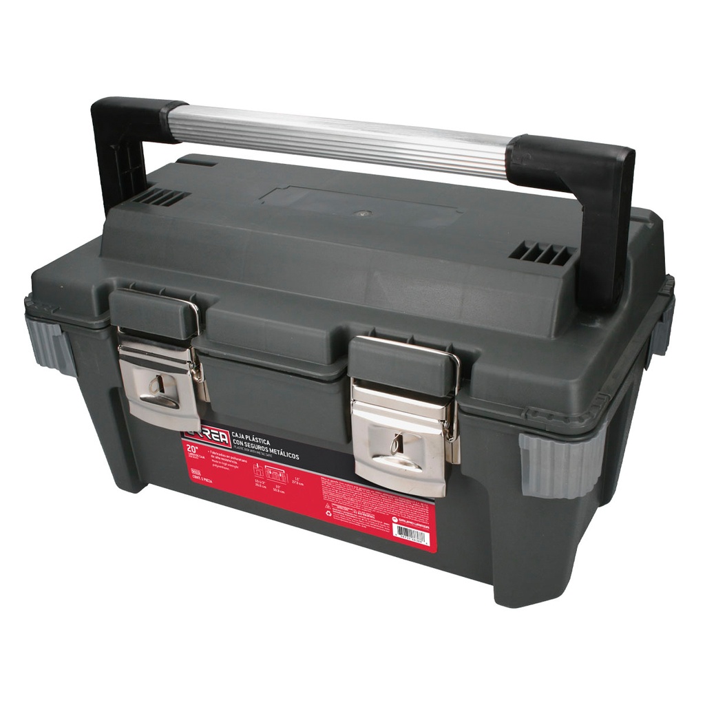 Caja portaherramientas plástica con broches metálicos color negro 20" x 11" x 10" Urrea