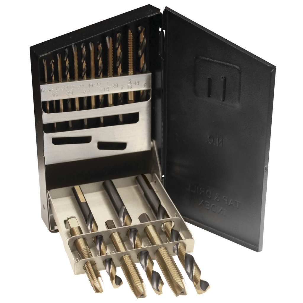 Juego de brocas premium y machuelos de acero de alta velocidad, 18 piezas en caja metálica Urrea