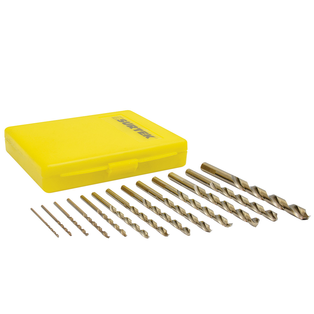 Juego de brocas con cobalto de acero de alta velocidad zanco recto, 13 piezas Surtek
