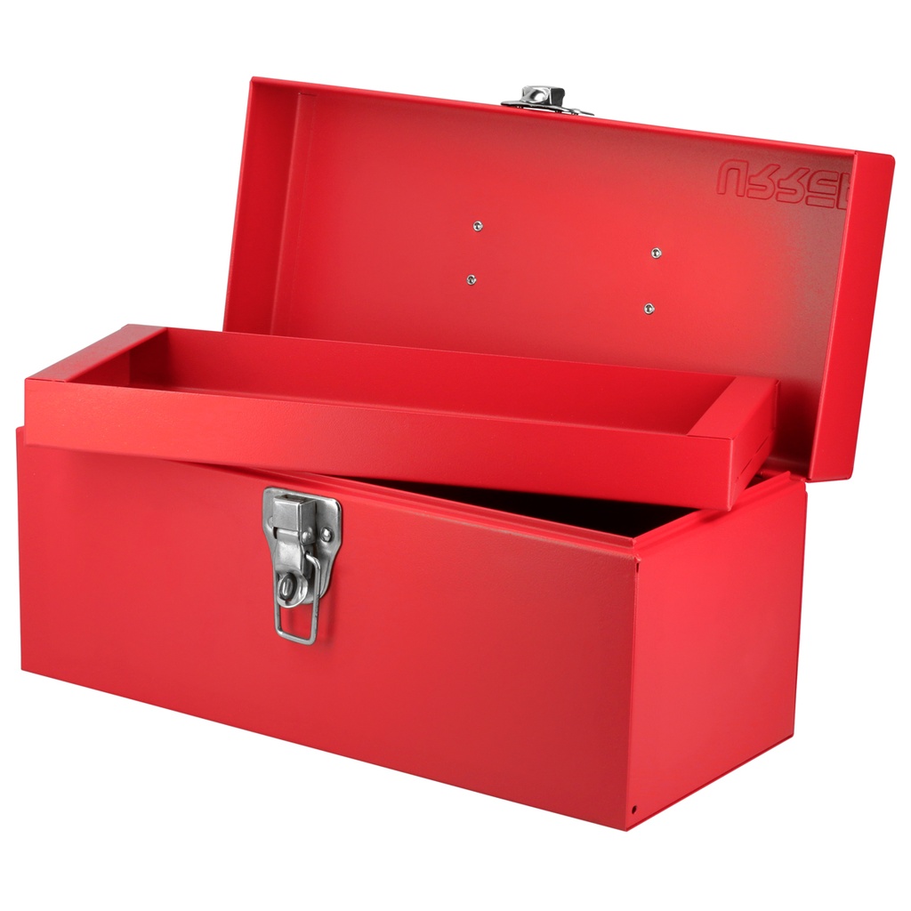 Caja portaherramientas métalica con asa plástica color rojo 14" x 6" x 6" Urrea