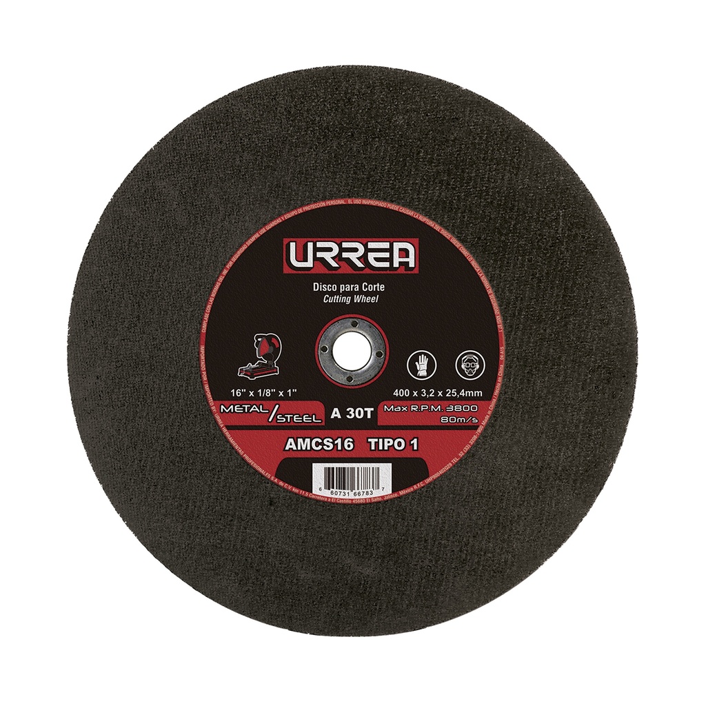 Disco abrasivo tipo 1 para metal 16" x 1/8" Urrea