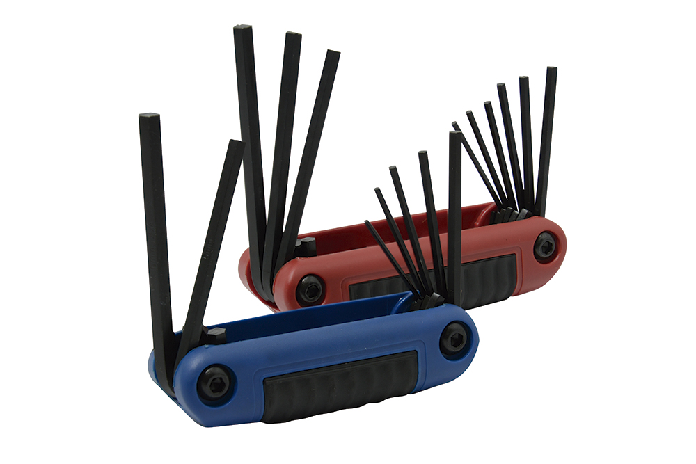 Juego de llaves hexagonales tipo navaja en pulgadas y métricas estuche bimaterial, 16 pz Urrea