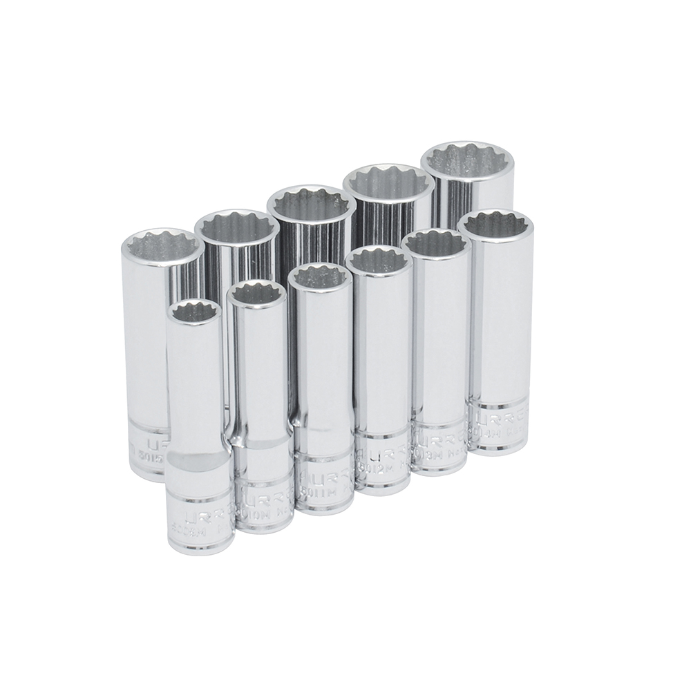 Juego de dados largos cuadro de 3/8", 12 puntas, métricos, 11 piezas Urrea