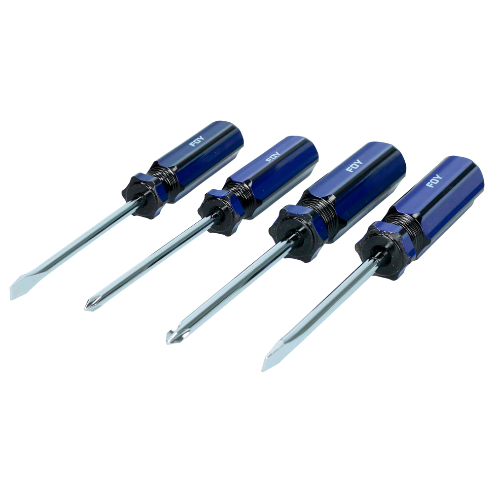 Juego de destornilladores con mango de PVC combinados, 4 piezas en blíster Foy