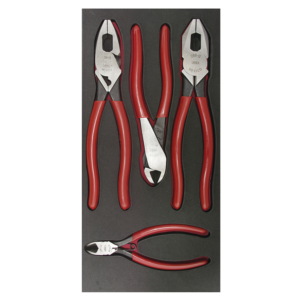 Juego de pinzas de electricista 4 piezas, charola CH126-C Urrea