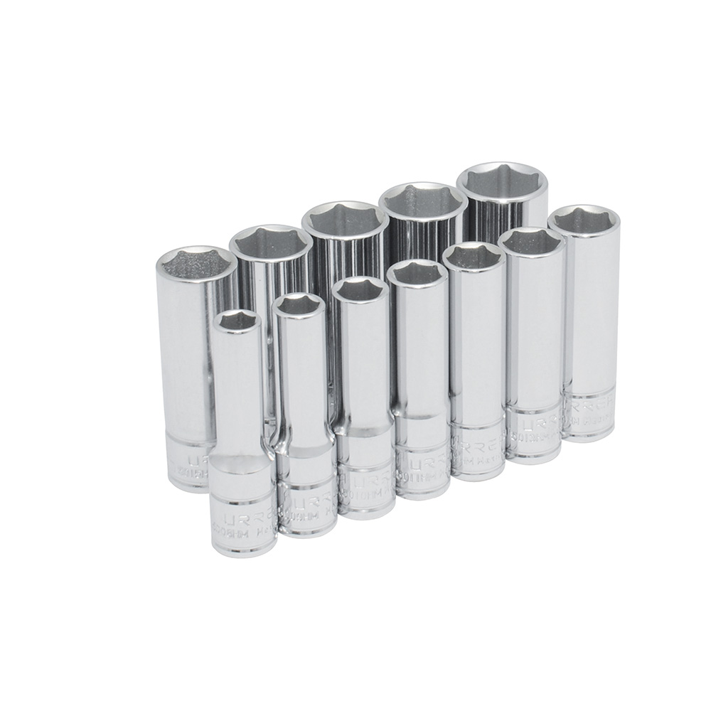 Juego de dados largos cuadro de 3/8", 6 puntas, métricos, 12 piezas Urrea