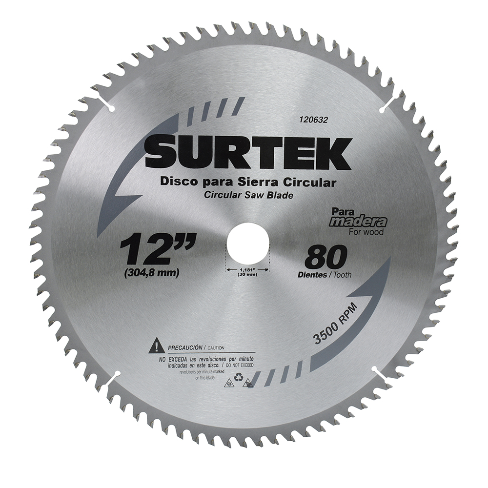 Disco para sierra circular para corte madera 80 dientes, 12" Surtek