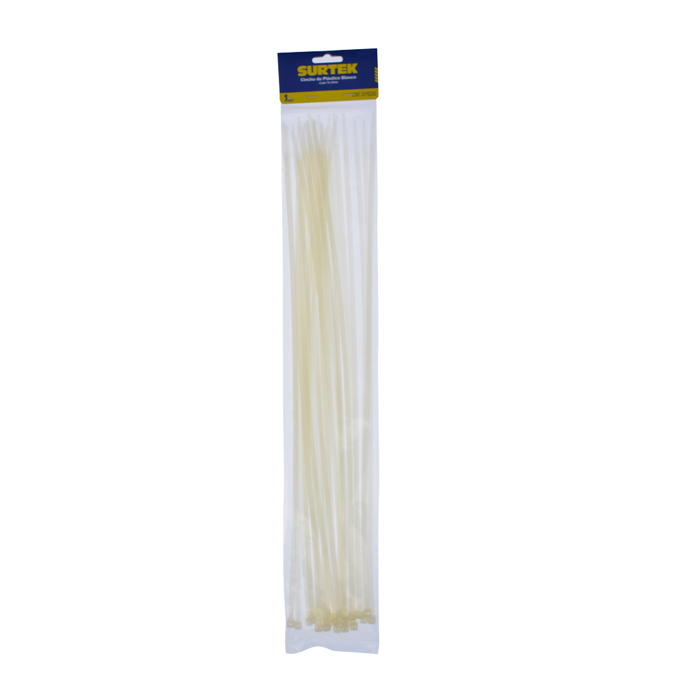 Cinchos plásticos 450 x 4.8 mm, tensión 27 kg de 25 piezas, color blanco Surtek