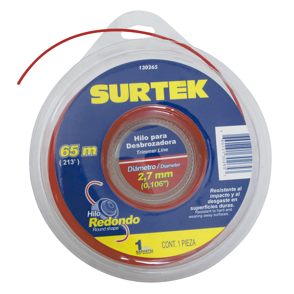 Nailon redondo para desbrozadora doble blíster, 2.7 mm x 65 m Surtek