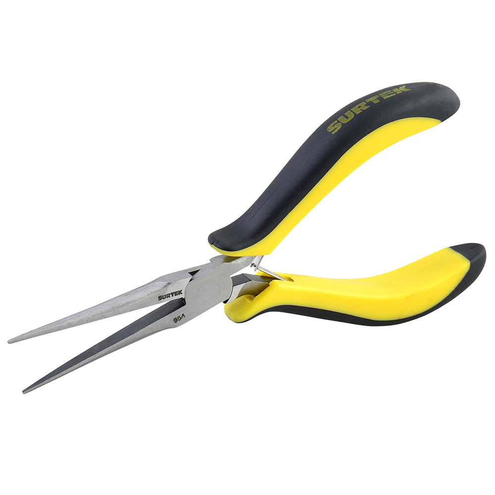 Mini pinza para electrónica con mango bimaterial de 5-7/8" punta aguja Surtek