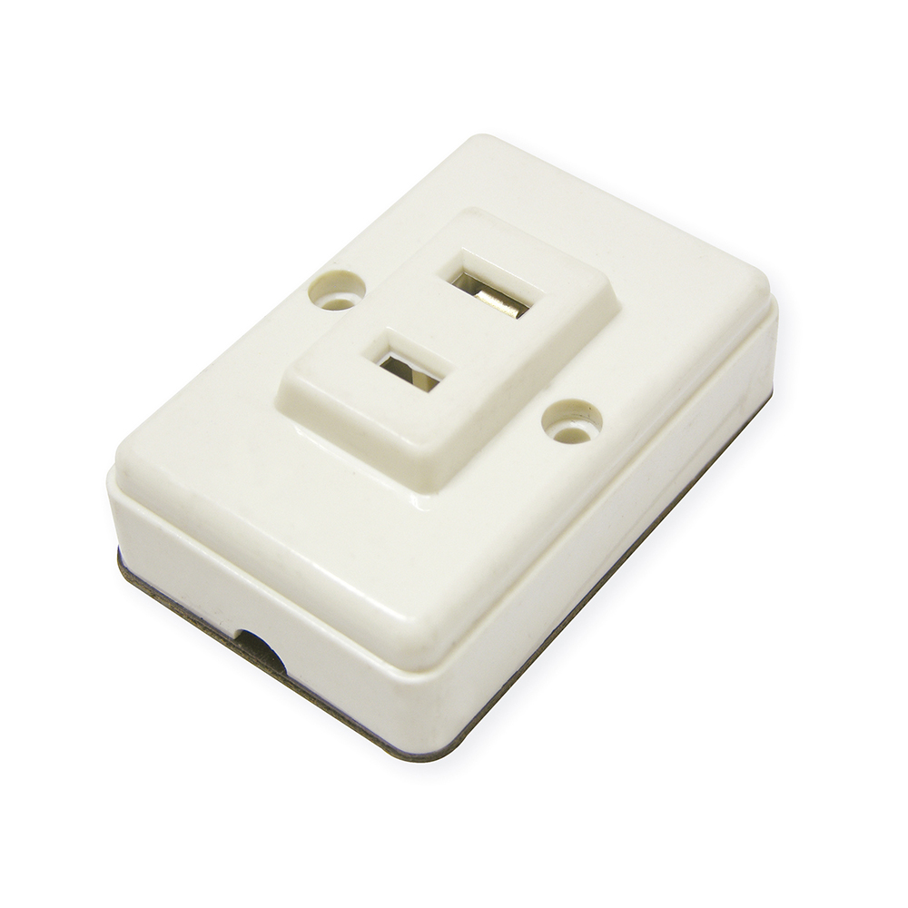 Contacto sencillo visible polarizado cuadrado, línea de sobreponer, color marfil Surtek